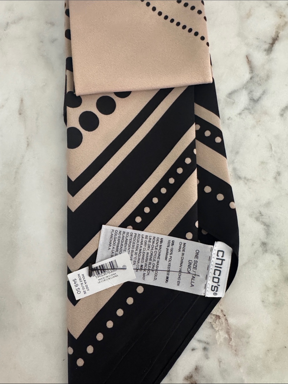 Chico's Black and Tan Polka Dot & Stripe Scarf Tie - Picture 3 of 3